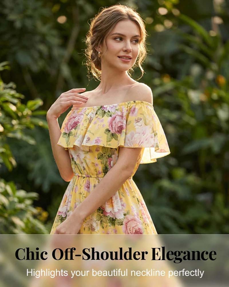 Off-the-Shoulder Floral Waist-Cinching Dress