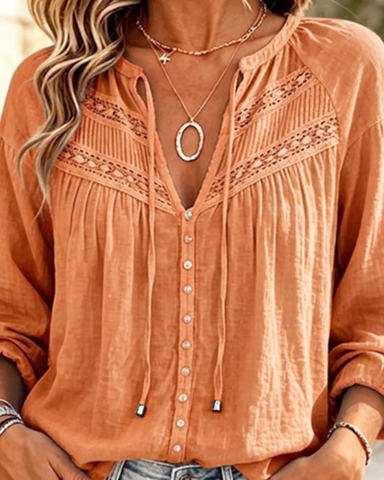 Casual Hollow Out Lace Blouse