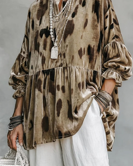 V-Neck Ruffle Contrast Panel Blouse