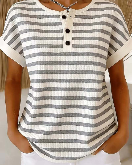 Striped Waffle Henley T-Shirt