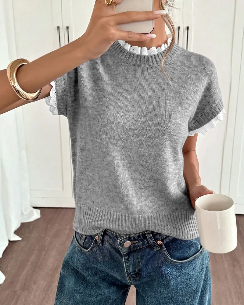 Ruffle Fake Two-Piece Short Sleeve Pullover