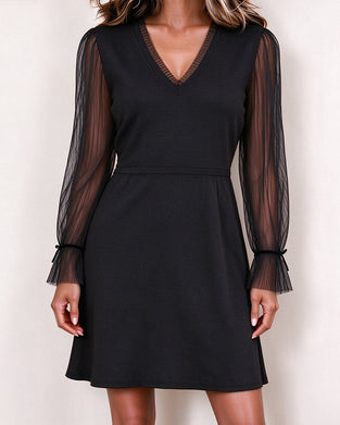 V-Neck Mesh Bow Sleeve Skirt