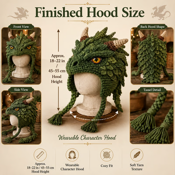 🐉✨ Fantasy Hood Hat DIY Crochet Kit 🧶🎭✨