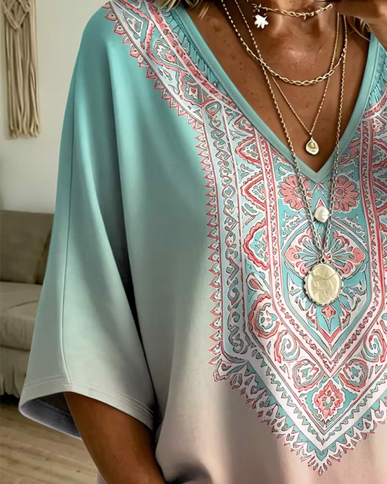 Bohemian V-Neck Ombre Top