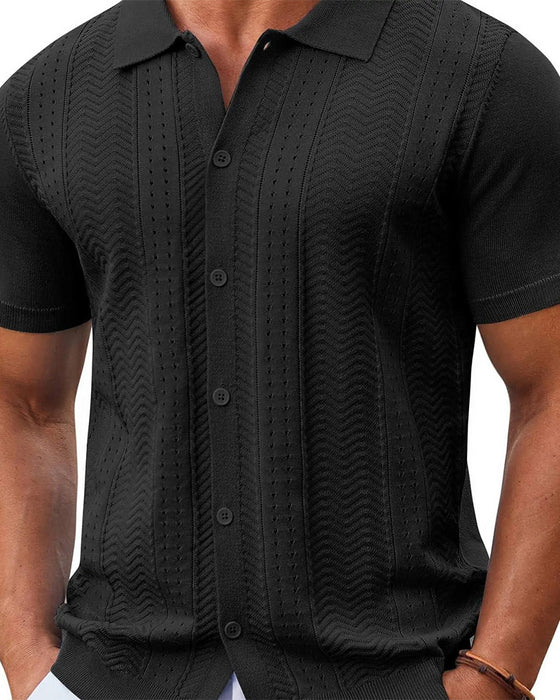 Hollow Out Knit Button Shirts