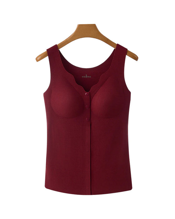 Thermal Front Buttons Integrated Bra Tank Top