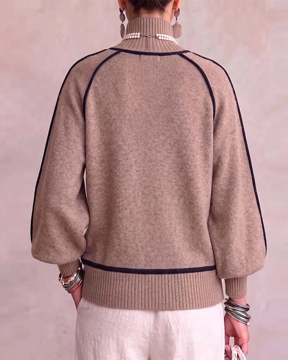 High Neck Line Lantern Sleeve Pullover