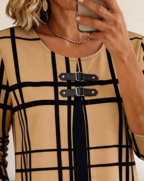 Plaid Mock Two-Piece Casual Blouse