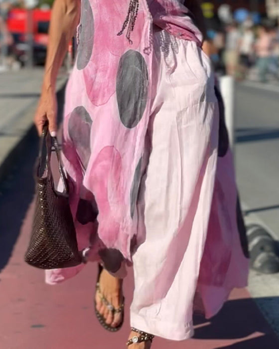 Shirt Collar Polka Dot Contrast Slit Dress