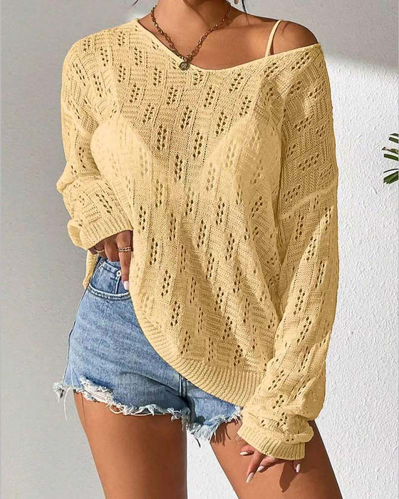 Hollow Out Dropped Shoulder Pullover