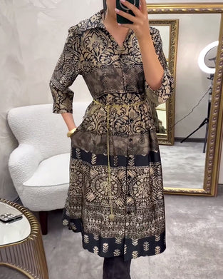 Casual Print Button-Down Pocket Dress