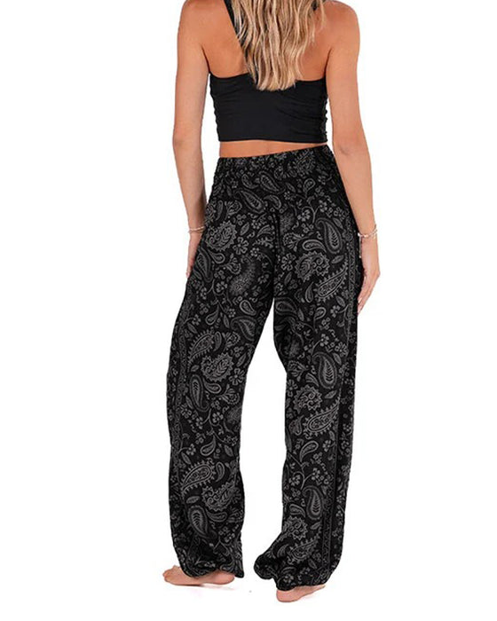 Printed Ethnic Style Pocket Wide-Leg Trousers