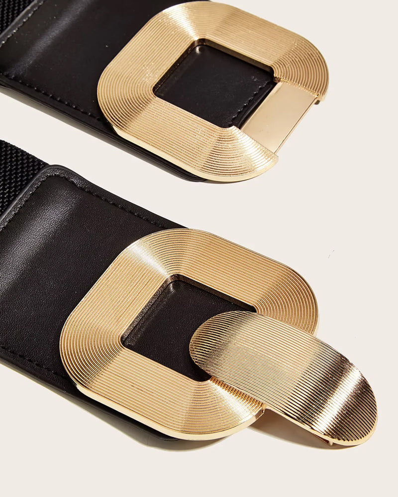 Vintage Golden Buckle High Elastic Leather Belt For Women