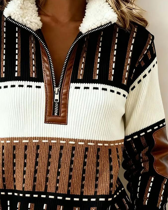 Half-Zip Collar Fashion Retro Sweatshirt