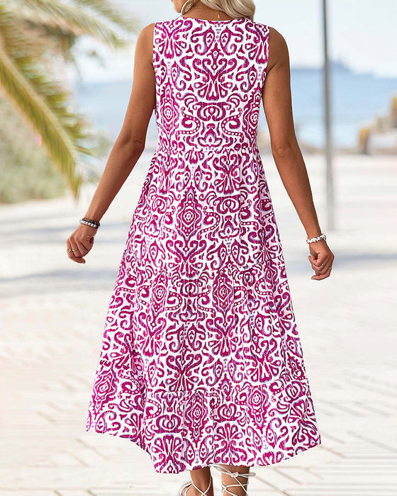V-Neck Button Sleeveless Dress