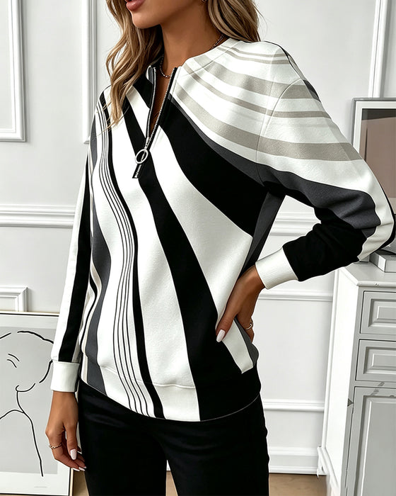 Diagonal Striped Zipper Sweatshirt