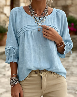 Puff Sleeve Bow Three-Quarter Sleeve Blouse