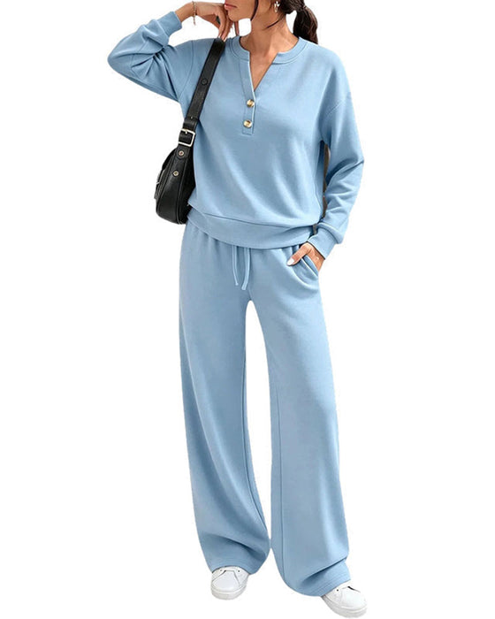 Long Sleeve Top Wide-Leg Pants Set