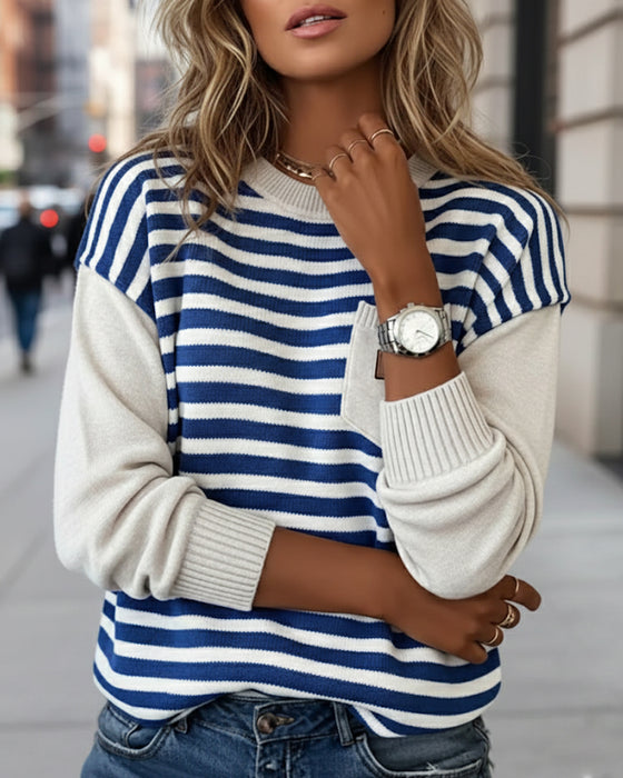 Striped Contrast Casual Pullover Sweater