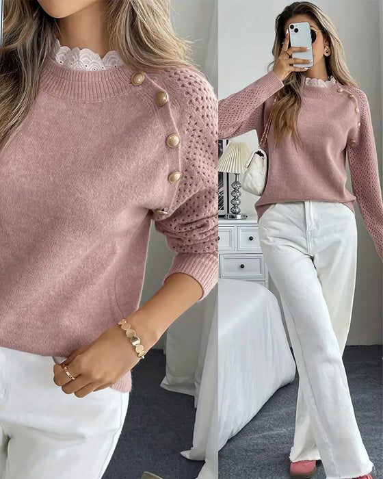 Elegant Ruffle Hollow Trim Jumper