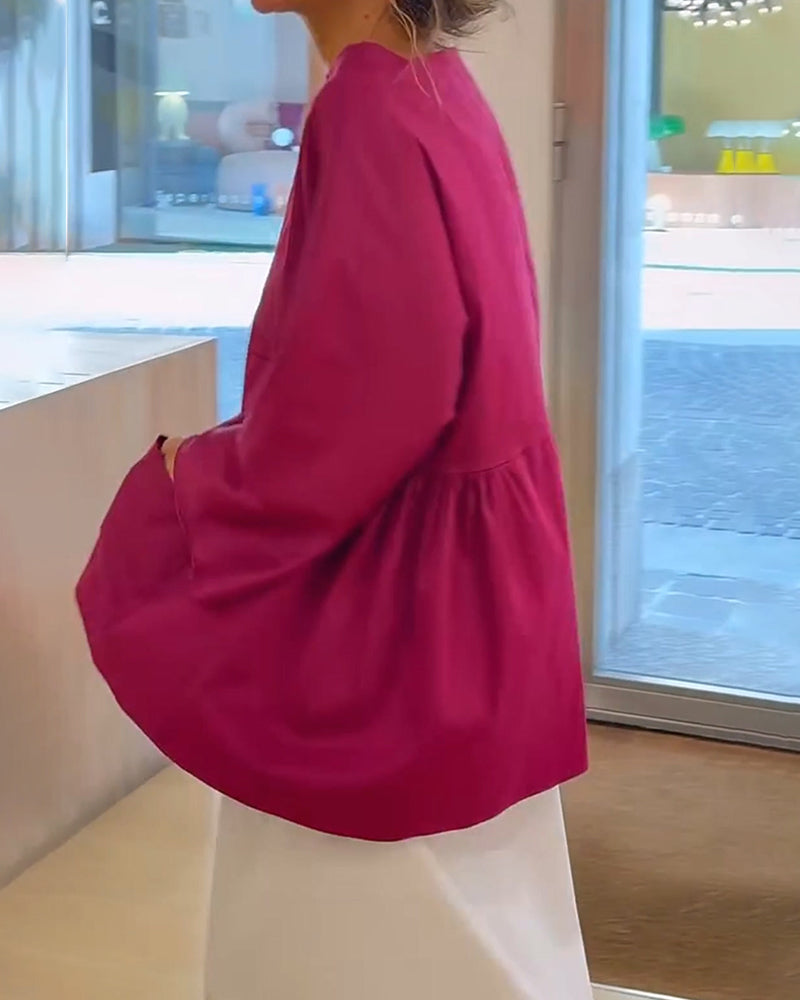 Solid Color Long Sleeve Blouse
