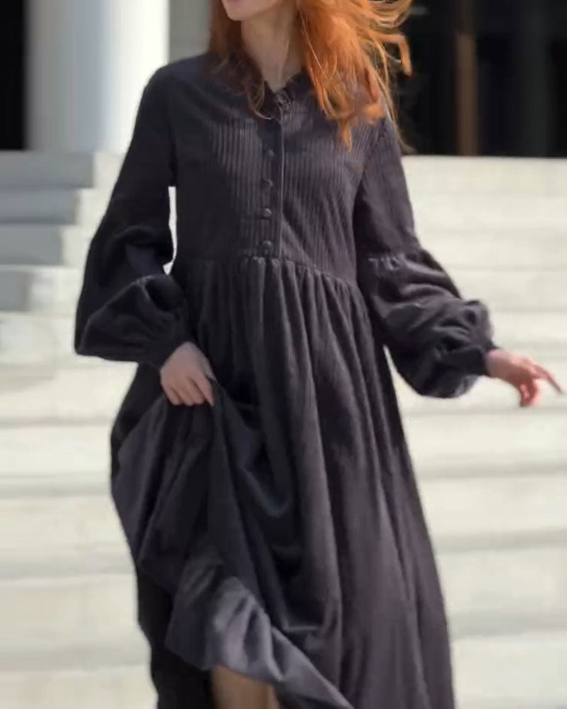 V-Neck Ruffle Pleated Maxi Dress