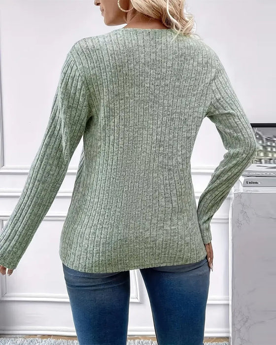 V-Neck Ribbed Long-Sleeve Top