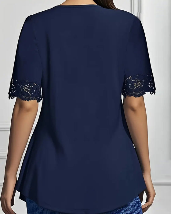 V-Neck Lace Slim Short-Sleeved Blouse