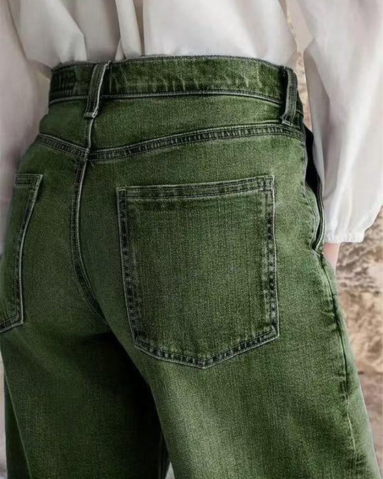 Multi-Button Washed Loose Jeans