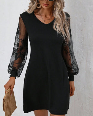 Mesh-Paneled Elegant Straight Dress