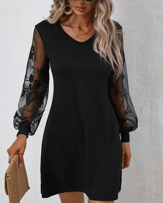 Mesh-Paneled Elegant Straight Dress