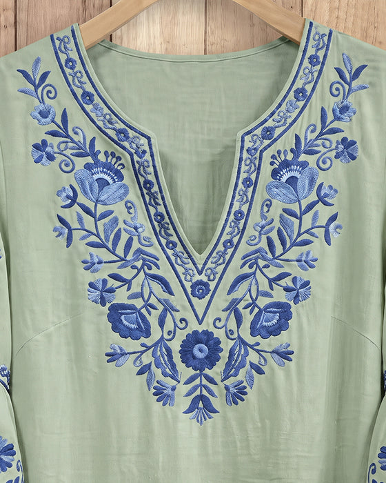 V-Neck Two-Tier Ruffle Bell Sleeve Blouse