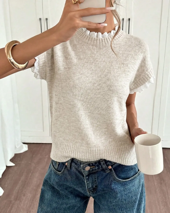 Ruffle Fake Two-Piece Short Sleeve Pullover