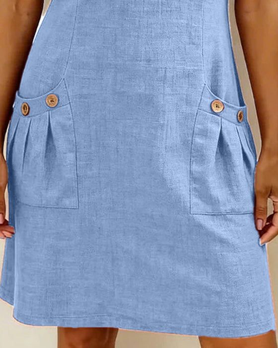 Zipper Pocket Cotton Linen Dress