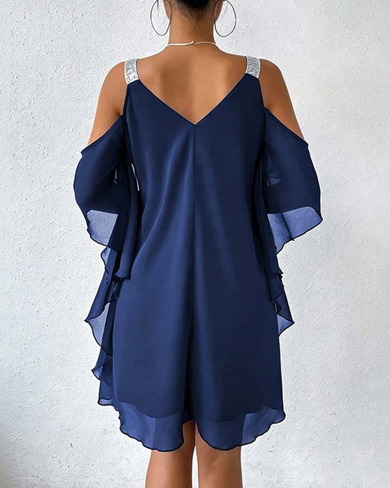 Sequin Off-Shoulder Solid-Color Dress