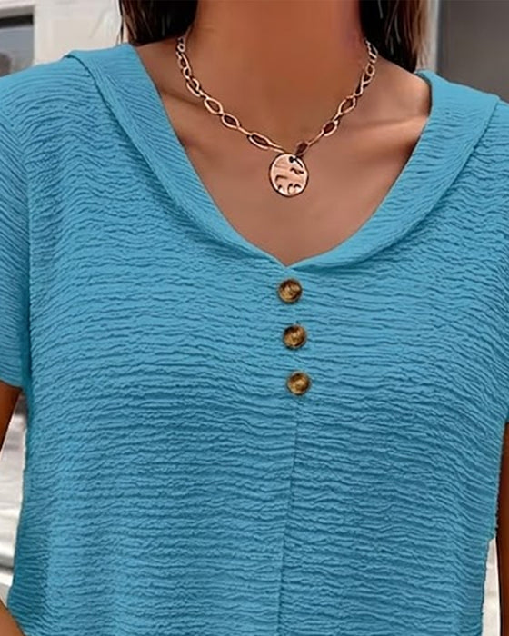 Peter Pan Collar Three-Button T-Shirt