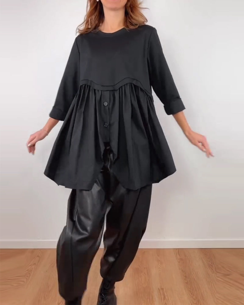 Irregular A-Line Pleated Blouse