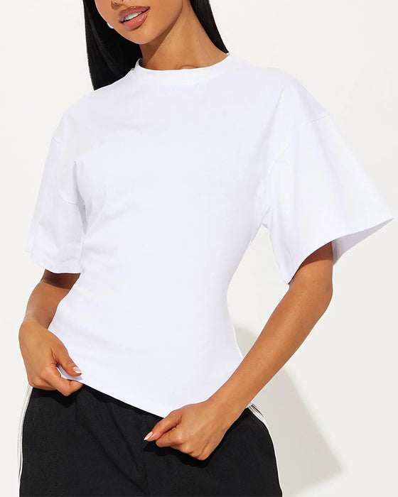 Loose Drop Shoulder Back Zip T-Shirts