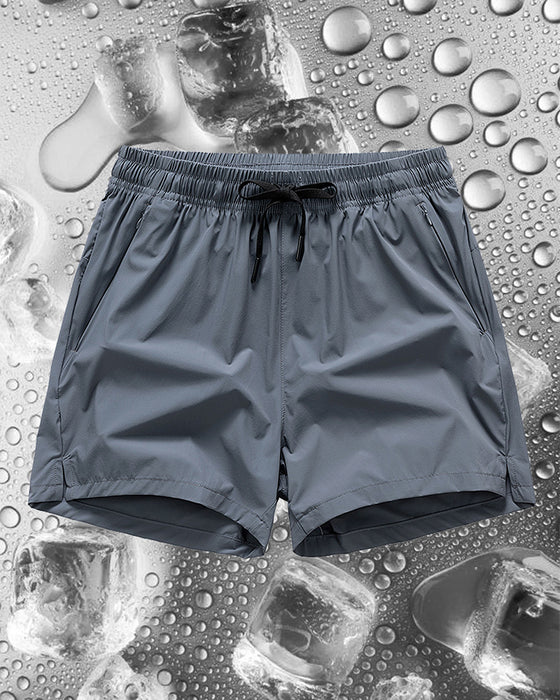 Men Elastic Waist Pocket Quick-Dry Ice Silk Sports Shorts