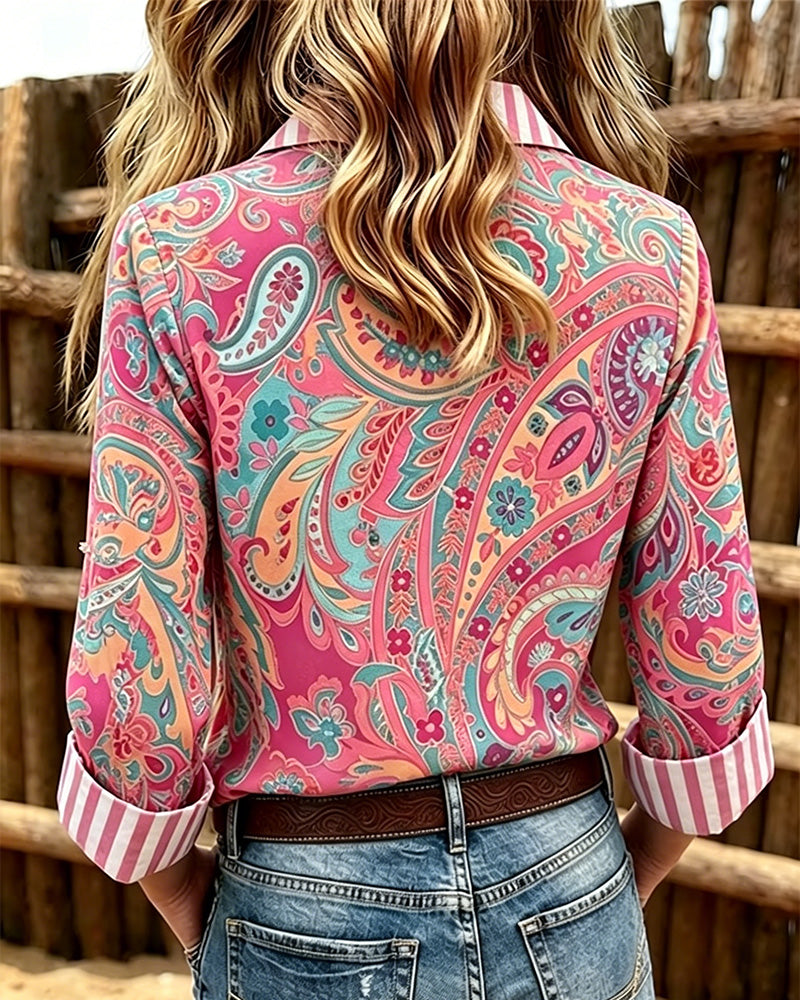 Patchwork Floral Print Casual Blouse