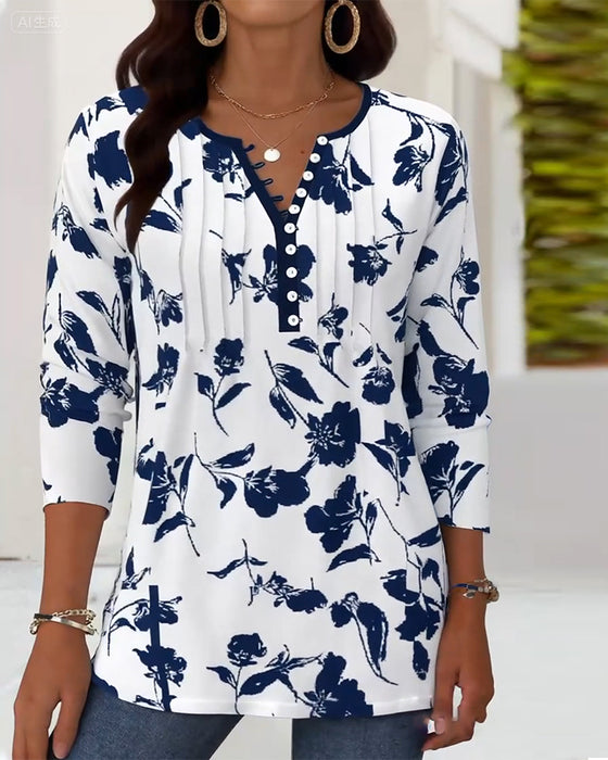 Button Print Fashion Blouse