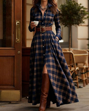 Plaid Long Shirt Dress