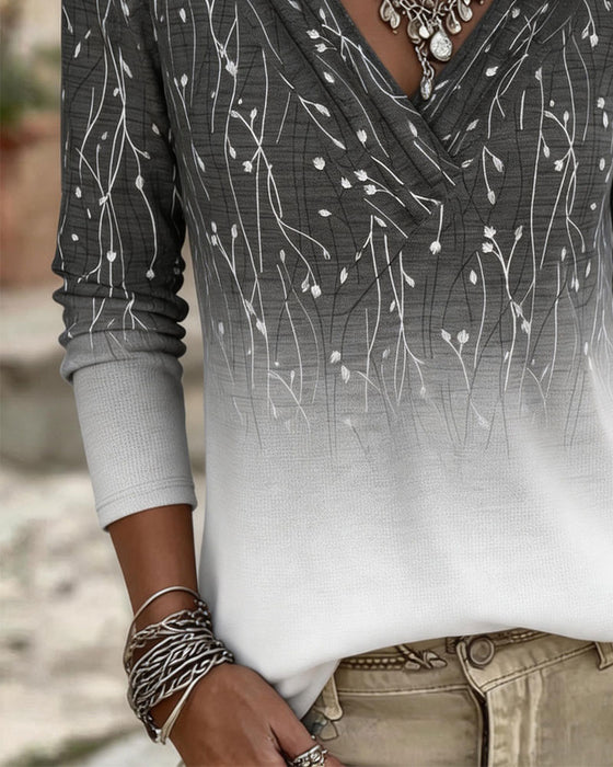 V-Neck Cross Gradient Long Sleeve Top