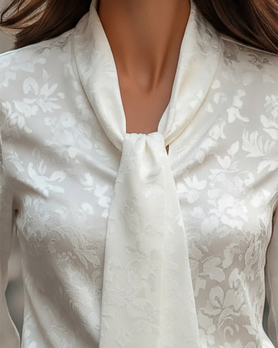 Solid Color Ribbon Commuting All-Match Blouse