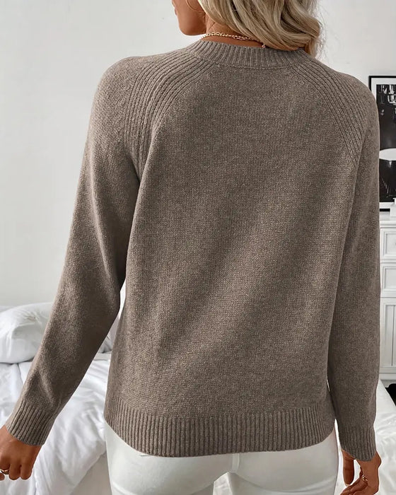 Button-Embellished Raglan Sleeve Jumper