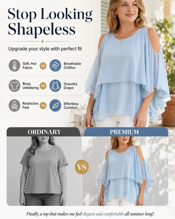 Crewneck Cold-Shoulder Asymmetrical Blouse