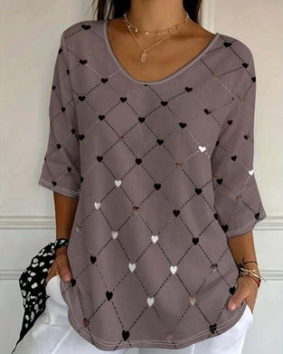 Heart Plaid V-Neck T-Shirt