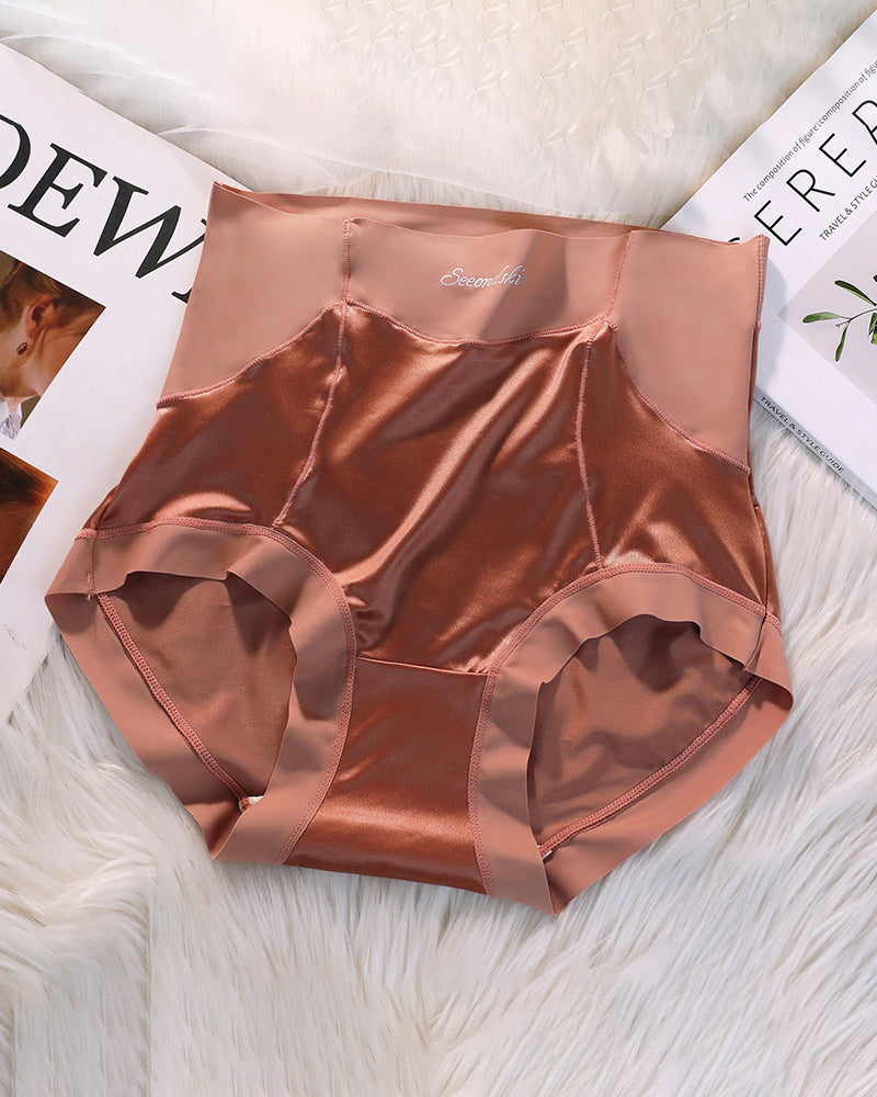 Women's High Waist Ice Silk Satin Seamless Sexy Hip Lift Tummy Control Panties