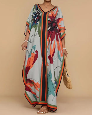 V-Neck Loose Print Resort Cover-Up Dress