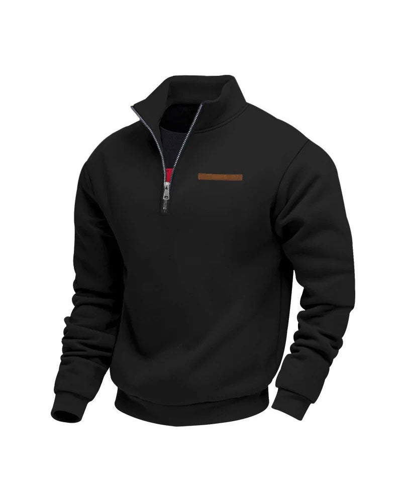 Solid Color Stand Collar Zipper Sweatshirt